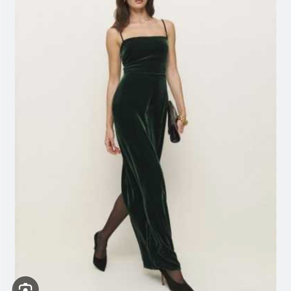 Reformation Dark Green Velvet Frankie Dress